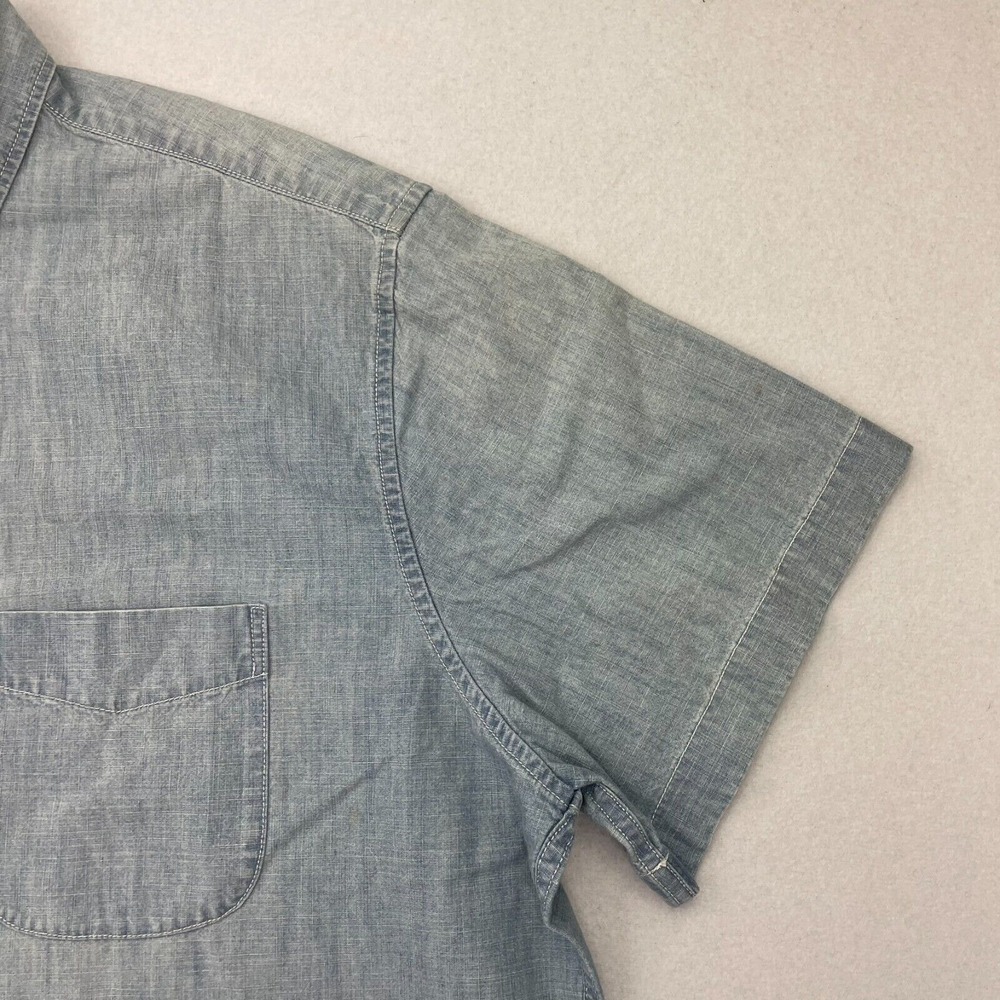 J. Crew Jean Shirt Mens 2XL Blue Denim Look Button Down Short Sleeve NWT - Picture 3 of 11